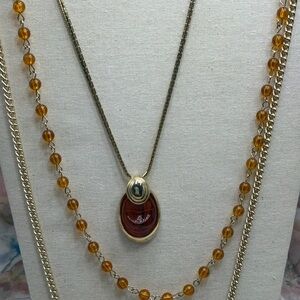 Vintage Sarah Coventry Gold Necklaces with Amber Pendant